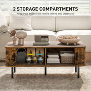 Wooden Coffee Table With Sliding Tambour Doors And Storage Shelf For Living Room Rustic Brown