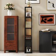 Modern LED Floor Lamp With Shelves and Fabric Drawer For Living Room or Bedroom, Black