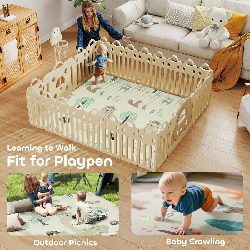 Foldable Reversible Baby Play Mat Waterproof and Soft for Crawling and Tummy Time Animal Print AOSOM