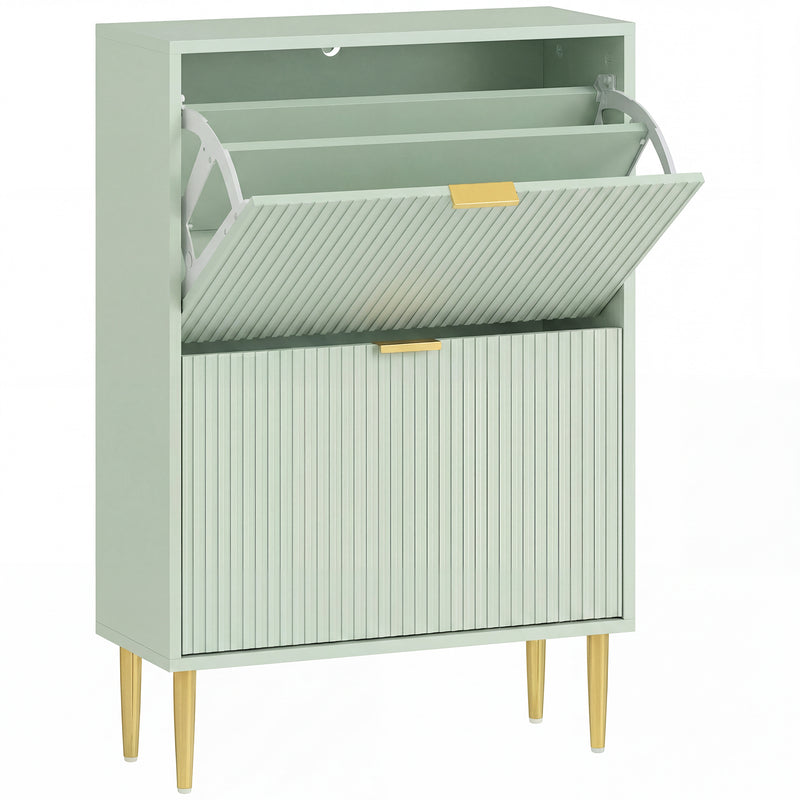 Shoe Cabinet for Hallway Storage with Adjustable Shelves and Flip Drawers Light Green
