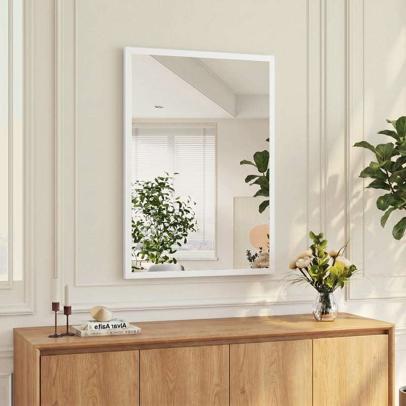Hallway Wall Mirror for Brightening Narrow Spaces with Easy Hang White