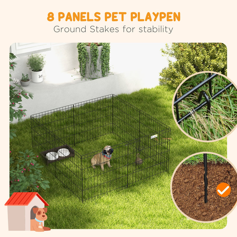 Eight Panel Metal Puppy Playpen Fence For Small Dogs Indoor And Outdoor Use Black
