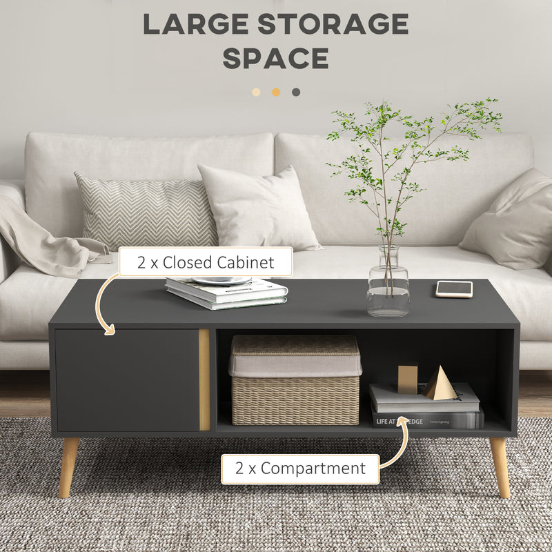 Modern Coffee Table with Storage Shelves and Cabinets for Living Room, Grey
