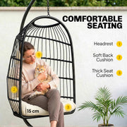 Hanging Egg Chair with Stand for Comfortable Outdoor Relaxation Foldable Basket Black Cream White Outsunny