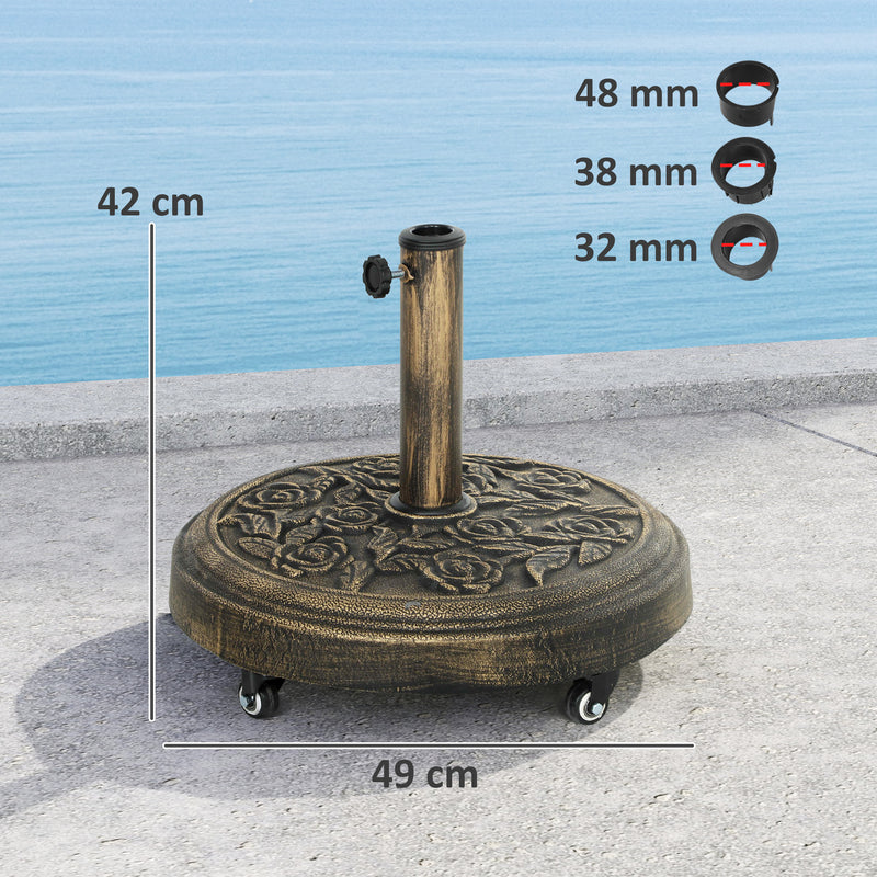 Heavy Parasol Base with Wheels 32-48mm 21kg for Easy Movement and Stable Garden Umbrella Support, Bronze Tone