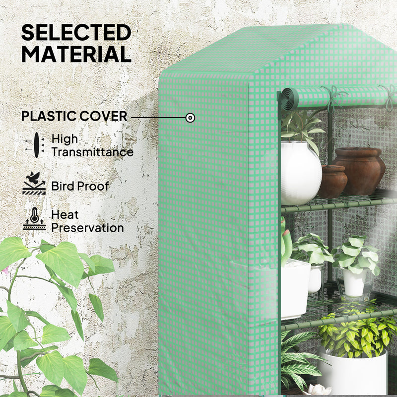 3 Tier Portable Mini Greenhouse With Roll Up Door and Shelves For Garden Use Green AOSOM