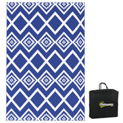 Blue and White Reversible Outdoor RV Mat with Carry Bag Ideal for Camping or Patio Use