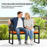 Rattan Garden Bench for Two with Padded Cushion and Steel Frame Black Outsunny