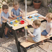 Kids Outdoor Table and Bench Set with Hidden Storage and Parasol for Tidy Garden Play Natural Wood Aiyaplay