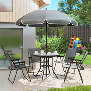 4 Seater Patio Dining Set With Parasol and Folding Chairs Grey by Outsunny
