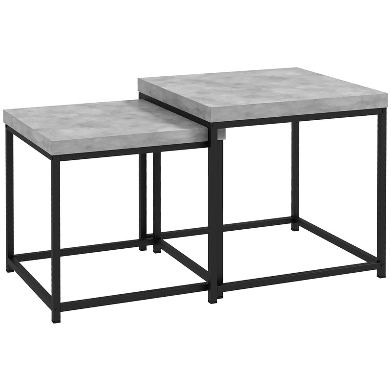 Nesting Tables Set of 2 for Small Living Rooms Space Saving Steel Frame Grey