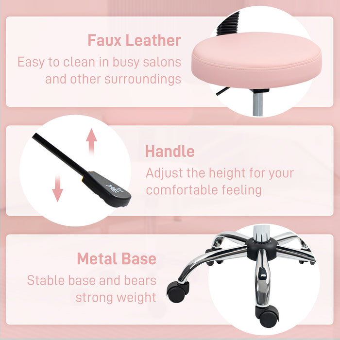 Pink 360 Degree Swivel Salon Stool with Adjustable Height by HOMCOM