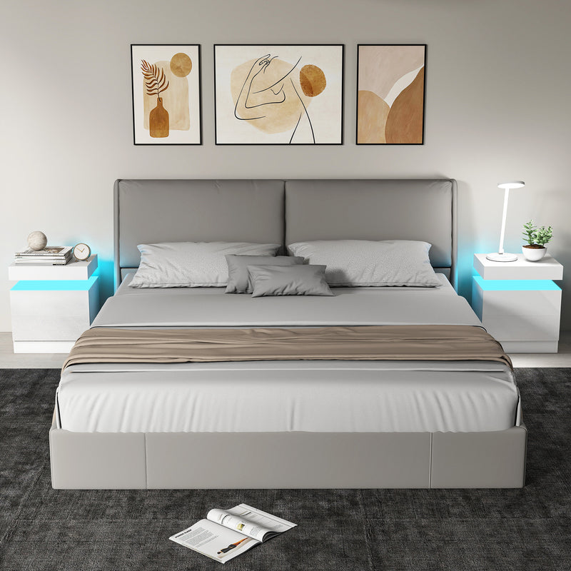 Bedside Tables Set with LED Lighting and Storage Drawers for Modern Bedrooms White