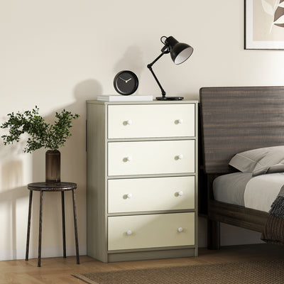 4 Drawer Fabric Chest Of Drawers With Steel Frame For Bedroom Or Hallway, White Grey