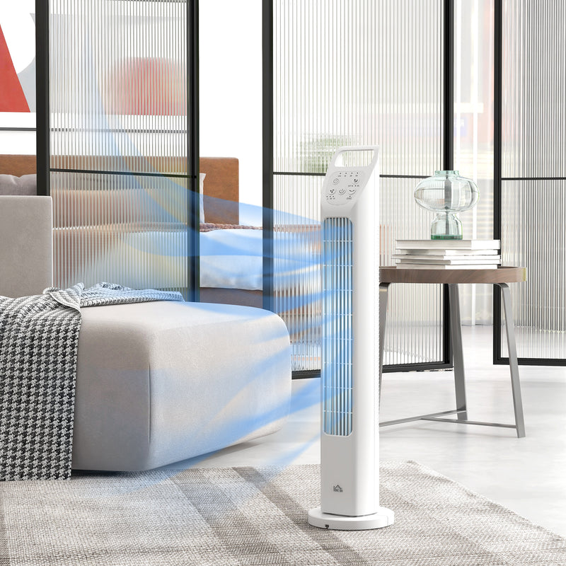 31 Inch Oscillating Tower Fan with Remote Timer and 3 Speeds for Home or Office, White