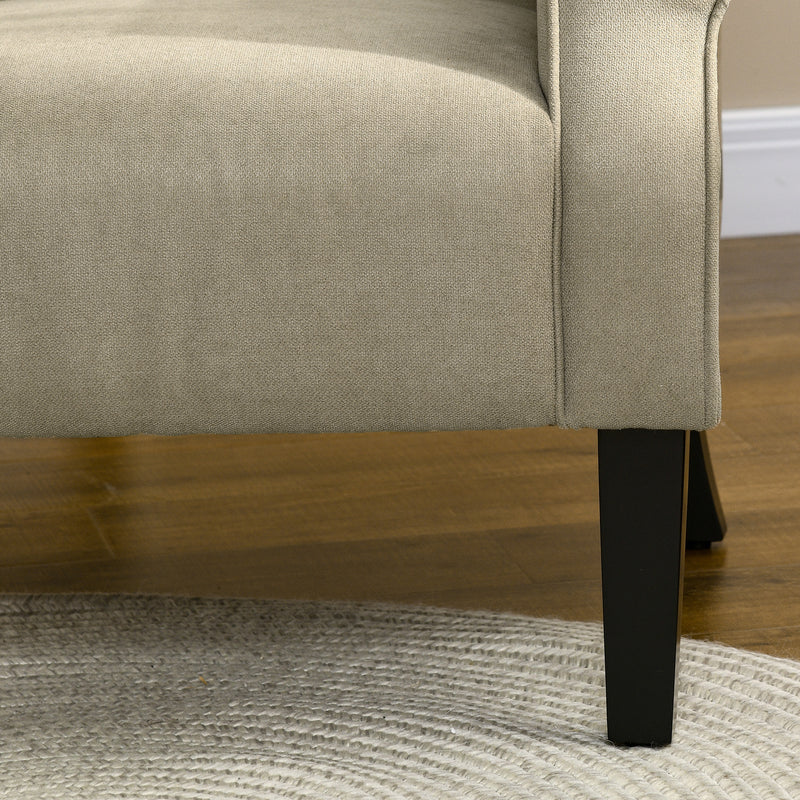 High Back Upholstered Accent Armchair with Rolled Arms and Wood Legs for Lounge, Beige