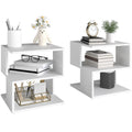 Set of 2 Square Side Tables With Two Tier Storage For Living Room or Bedroom, White