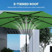 Garden Parasol with Adjustable Tilt and Three-Tier Ventilated Canopy for Cool Shade Green Outsunny