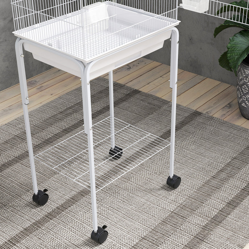 White Bird Cage with Stand and Storage for Budgies Canaries Finches Easy Clean Tray