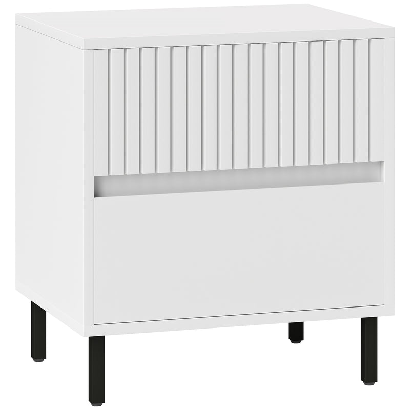 White Two Drawer Bedside Table with Black Legs by HOMCOM