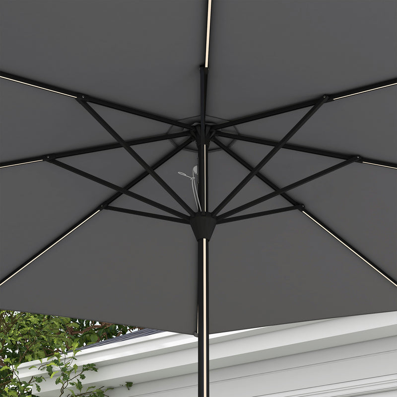 Dark Grey 2.65m Garden Parasol With LED Lights For Shaded Outdoor Evenings