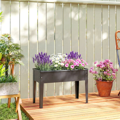 Raised Metal Garden Planter for Easy Standing Gardening on Balconies and Patios Black AOSOM