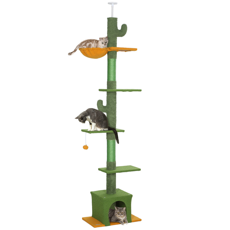Floor to Ceiling Adjustable Cat Tree with Scratching Posts and Hammock by PawHut