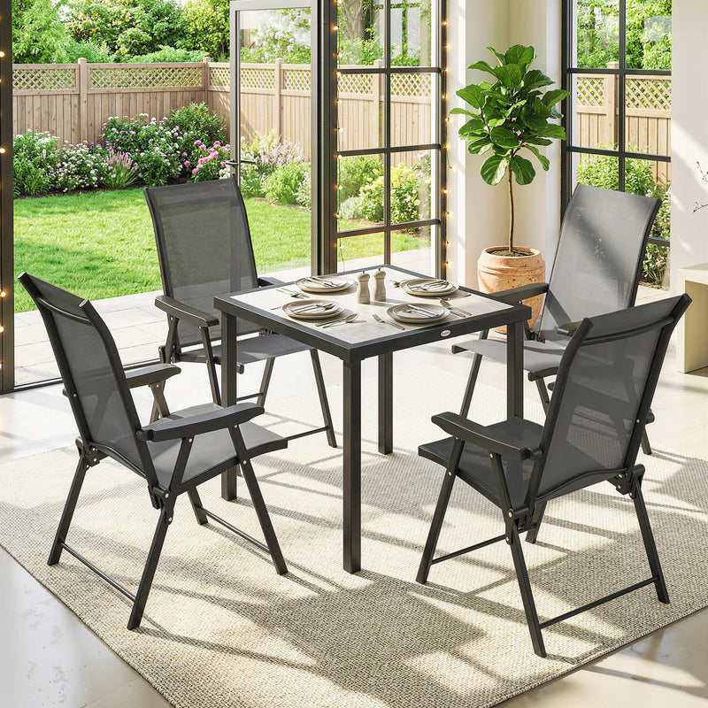 Outdoor Dining Set for 4 with Foldable Chairs and Compact Table for Small Gardens Grey Outsunny