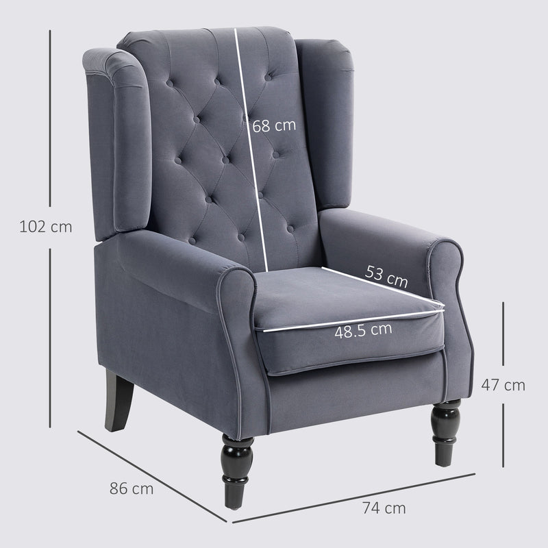 Charcoal Grey Wingback Accent Chair with Tufted Upholstery for Living Room or Bedroom by HOMCOM