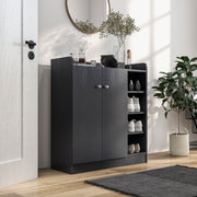Black Shoe Storage Cabinet with Adjustable Shelves Ideal for Hallways and Bedrooms