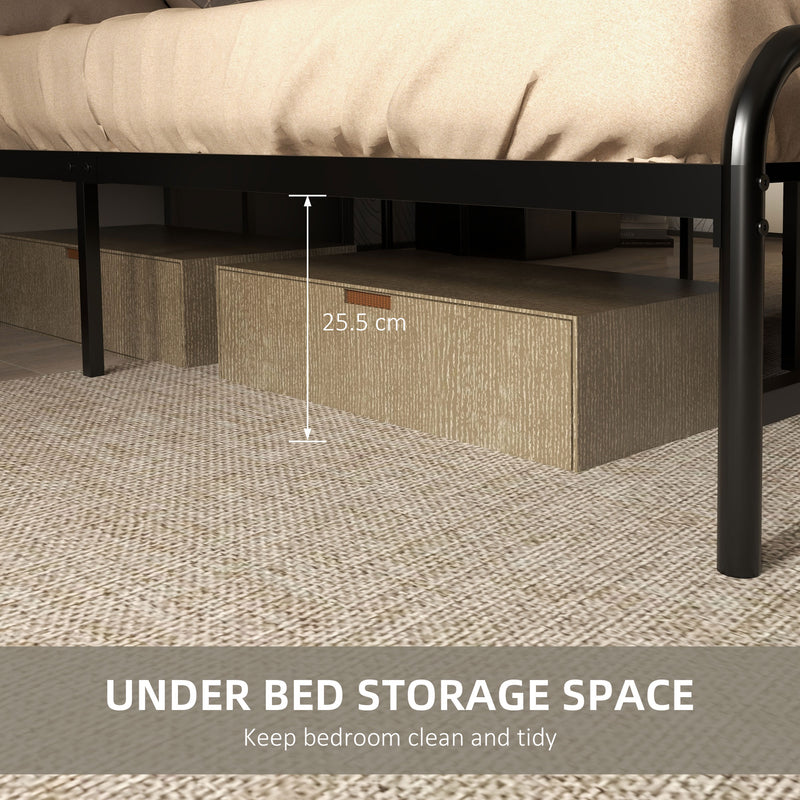 Double Bed Frame with Wood Headboard and Steel Slats for Storage and Support Rustic Brown