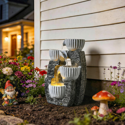 Garden Water Fountain with LED Light for Relaxing Balcony or Patio Retreat Dark Grey AOSOM