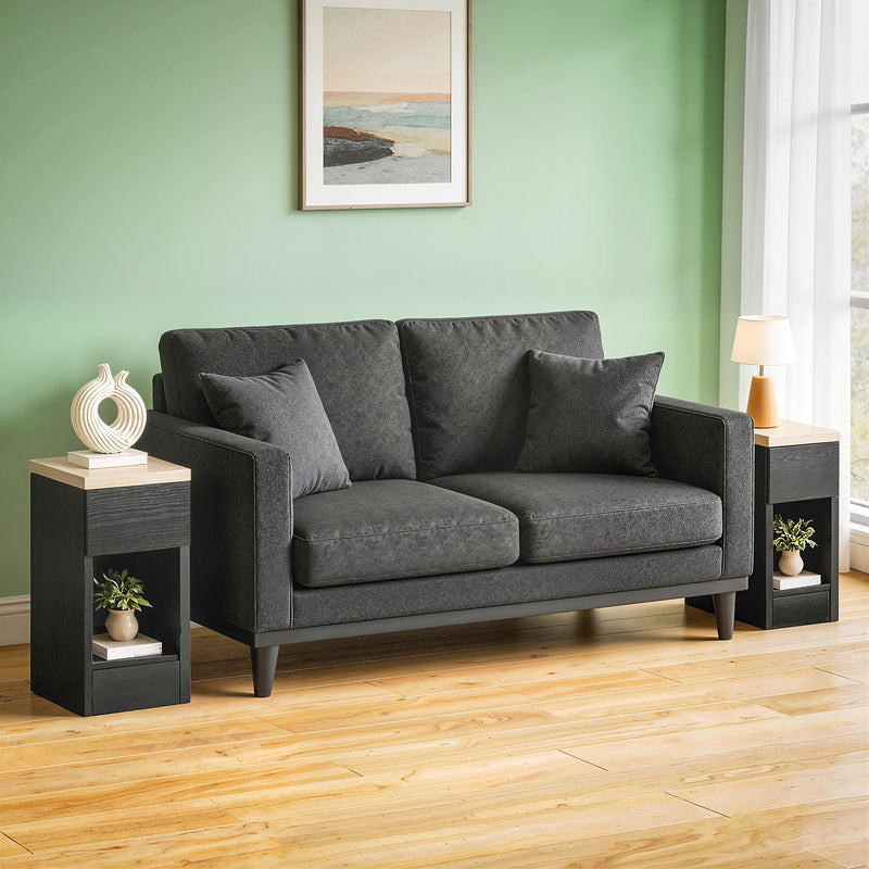 Slim Bedside Table Set of 2 with Drawer and Shelf for Small Spaces Black AOSOM