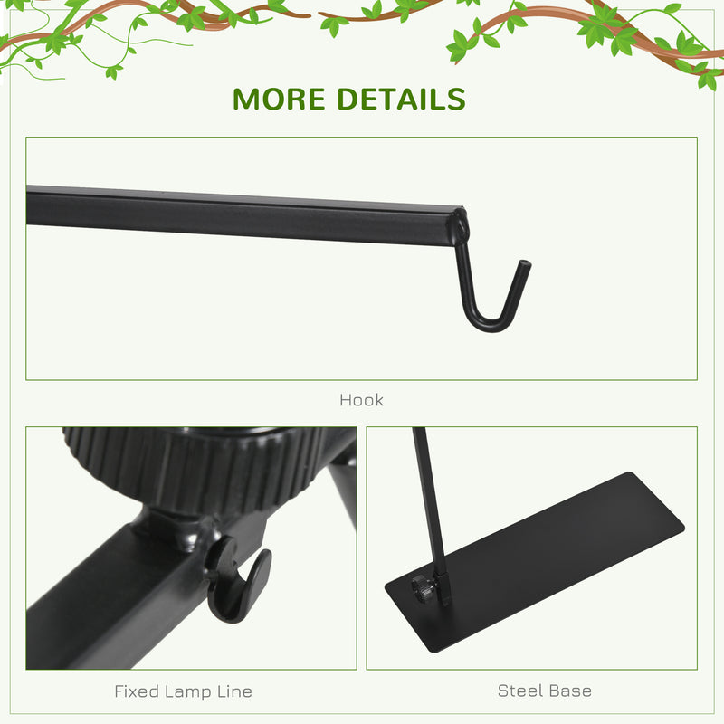 Adjustable Reptile Lamp Stand with Hook and Stable Base for Terrariums Black AOSOM