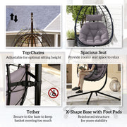Grey Hanging Egg Chair with Stand and Cushion for Garden Patio and Balcony by Outsunny