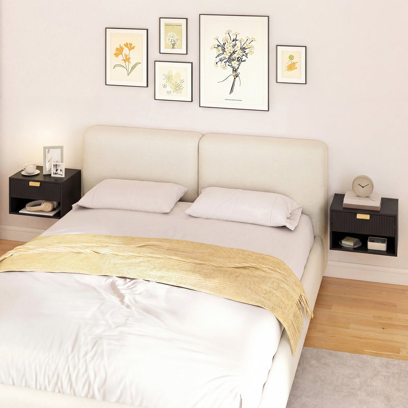 Floating Bedside Tables Set of 2 with Drawer and Shelf for Space Saving Black AOSOM