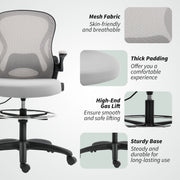 Ergonomic Mesh Standing Desk Chair with Lumbar Support and Flip Up Arms Grey