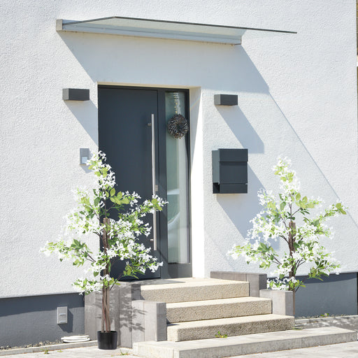 Set of 2 Artificial Honeysuckle Plants in Pots for Home or Garden Decor White