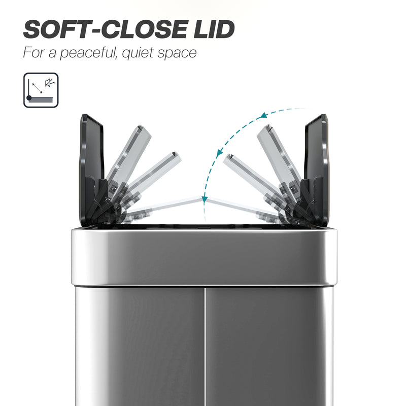 Sensor Kitchen Bin 55L Hands Free with Slim Space Saving Design Silver Tone Homcom