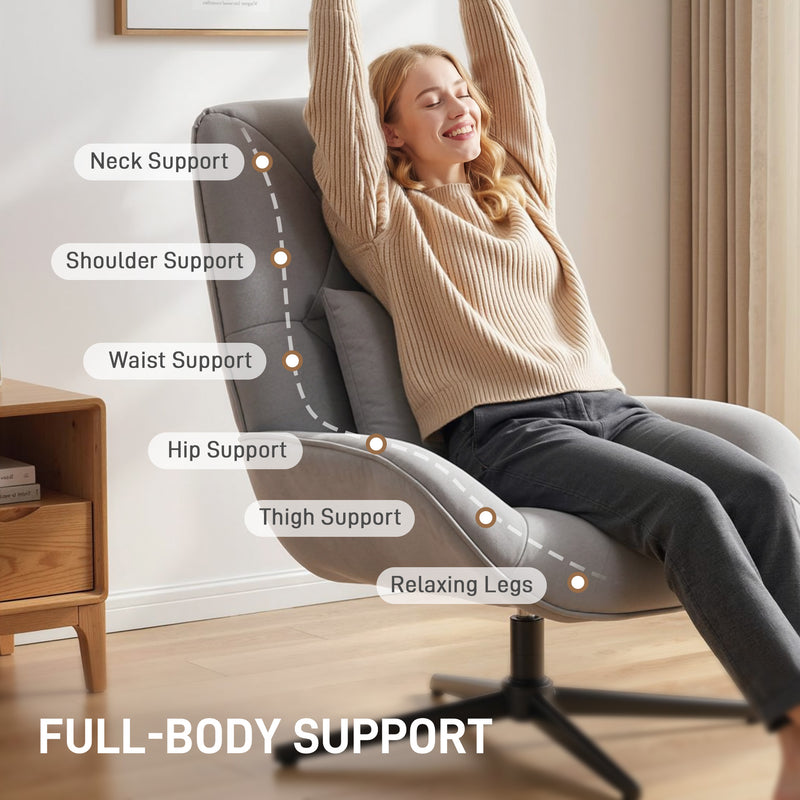 Accent Chair with High Back and Swivel Base for Everyday Comfort Light Grey AOSOM