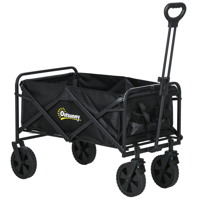 Black Folding Festival Trolley Cart With Steel Frame Wheels and Handle for Easy Storage
