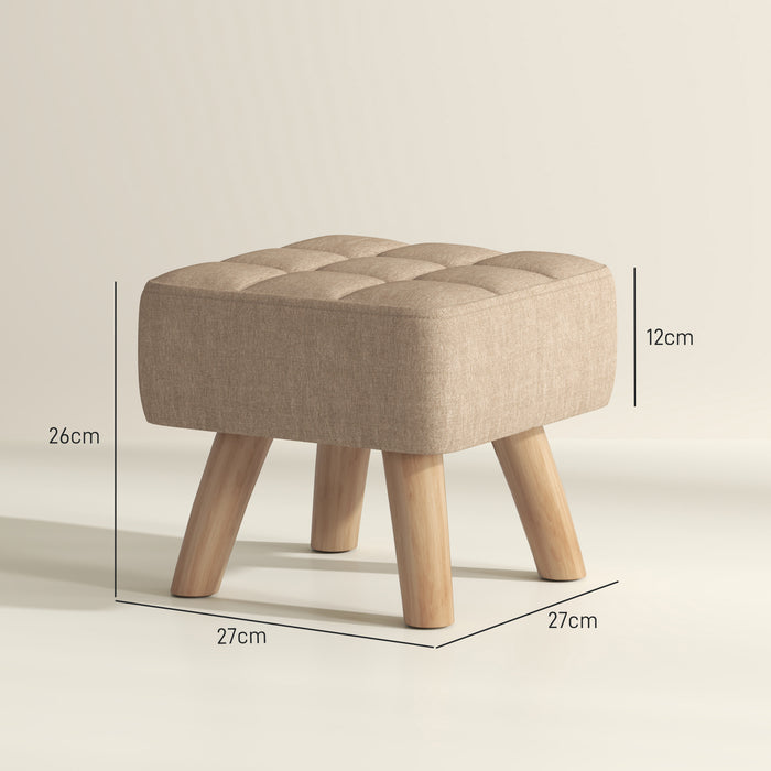 Brown Linen Look Square Padded Footstool Ottoman for Living Room by HOMCOM
