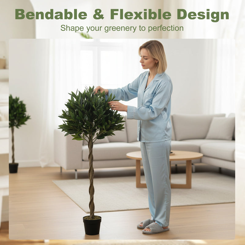 Artificial Bay Laurel Topiary Trees Set of 2 for Low Maintenance Front Door Greenery Green