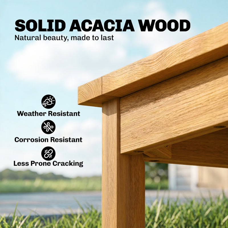 Coffee Table for Indoor or Outdoor Use Compact Acacia Wood with Slatted Top Teak Outsunny