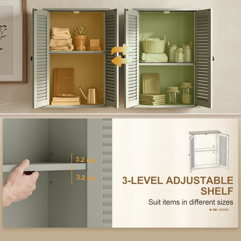 Bathroom Wall Cabinet with Adjustable Shelf for Dry Organised Storage, Louvered Doors