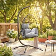 Hanging Swing Chair with Deep Cushion and Foldable Basket for Indoor or Outdoor Relaxation Black Outsunny