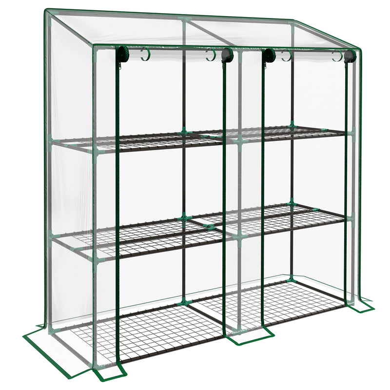 Mini Lean To Greenhouse with Three Shelves Ideal for Small Gardens and Balconies Green