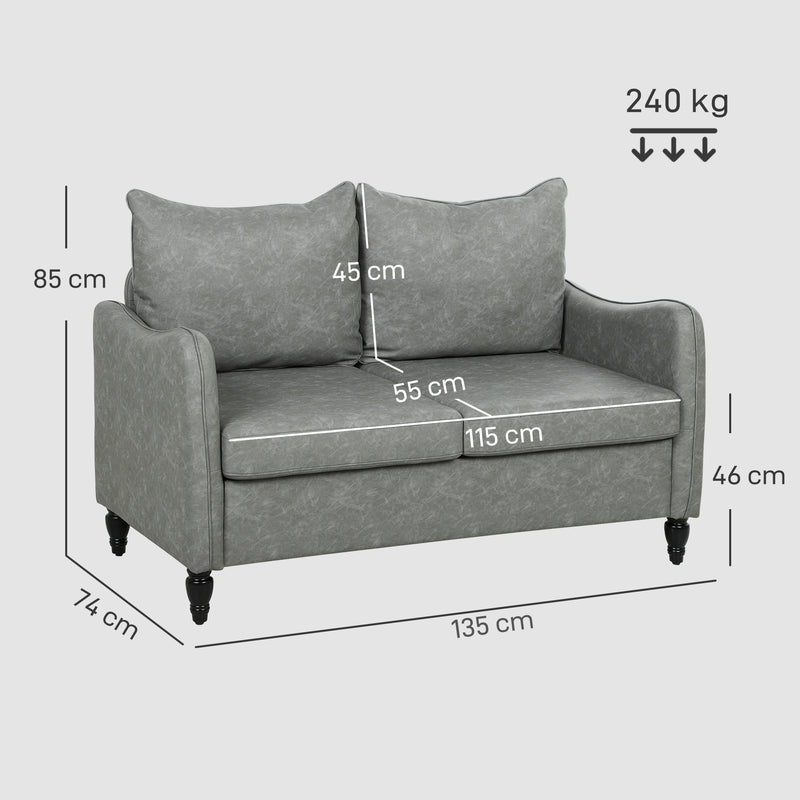 Two Seater Grey Faux Leather Sofa With Marble Effect Ideal For Living Rooms 