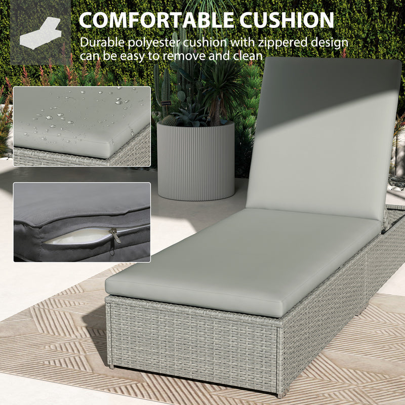 Rattan Sun Lounger with Adjustable Backrest and Padded Seat for Garden Relaxation, Light Grey Outsunny