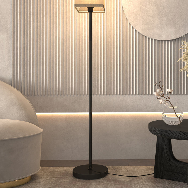 Modern Black Floor Lamp with Linen Shade and Foot Switch for Living Room or Bedroom by HOMCOM